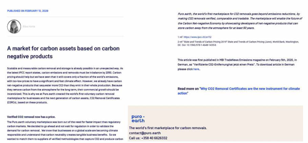 PURO는 2019년 biochar를 voluntary carbon removal market에 도입