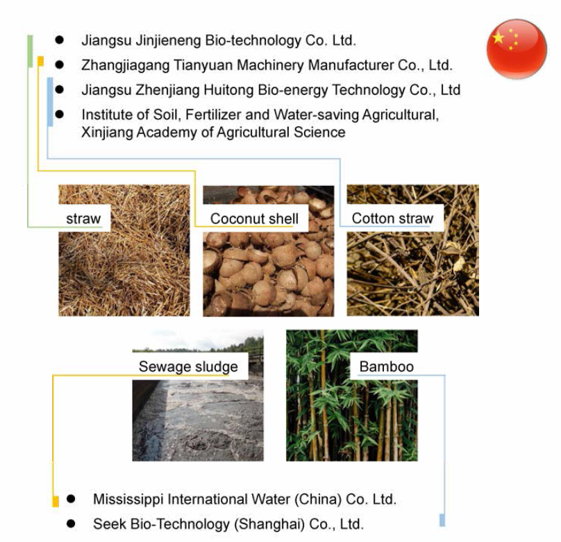 중국에서의 biochar feedstock의 예