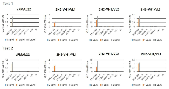 인간화항체 3종과 키메라항체 cPMAb22의 PAUF에 대한 결합특이성