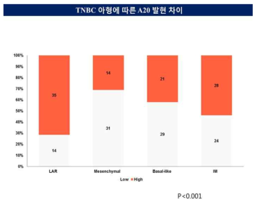 삼중음성유방암 아형별 A20의 발현 비교