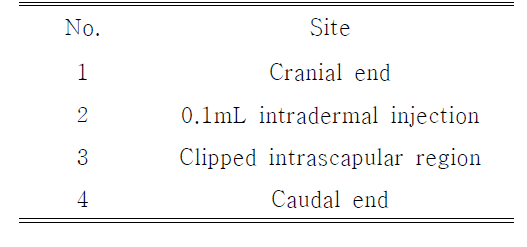 Location of Intradermal injection Sites