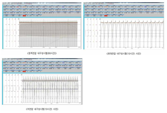 사용 전압별 내구성 시험 결과