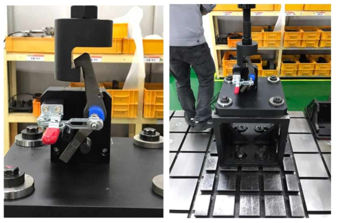 파단강도 시험지그 및 전체시험 전경의 예시