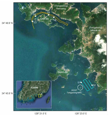 Location for field evaluation of developed HAB’s acoustic detection system (1st trial: station S1 and S2, August 2010, 2nd trail: station S3-S6, September 2010)