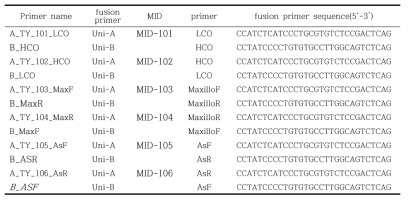 Primer sequence list used in PCR