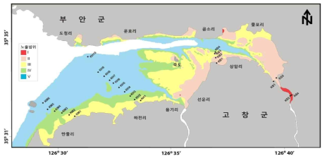 곰소만 갯벌의 노출범위 분포