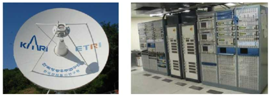위성운영센터 안테나 동에 위치한 다중대역 안테나와 RF 장비