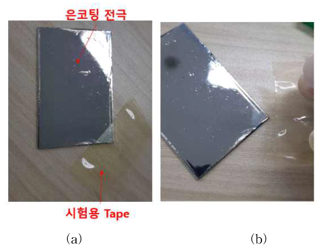 내부 Test 실험 결과 (a) Tape 부착 (b) 일정시간 후 Tape 탈착