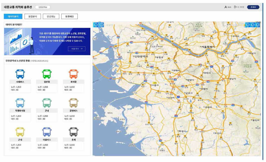 대중교통 솔루션 메인 화면