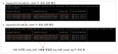 Master 및 Slave LKMS 키 생성 상태 확인