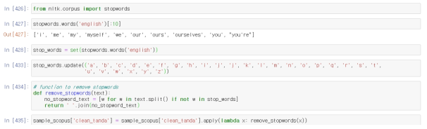 불용어(stopwords) 제거 코드