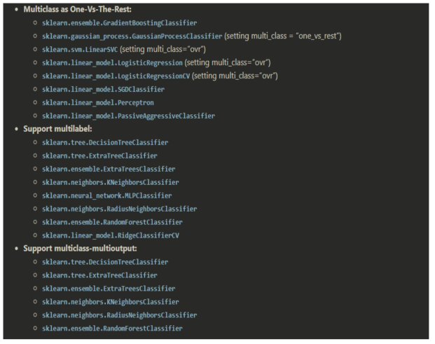 Scikit-learn에서 지원하는 Multi-label classification 모델