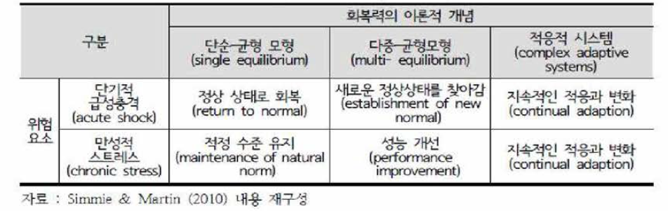 위기(위험요소)와 회복력의 이론적 개념