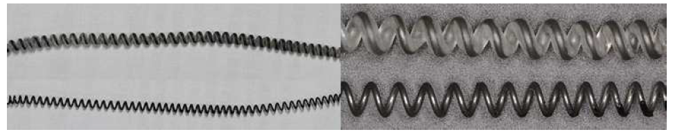 코팅된 구동기 모습(상)과 코팅이 되지 않은 일반 구동기 모습(하) 오른쪽의 그림은 왼쪽 그림을 12배로 확대하여 촬영한 모습