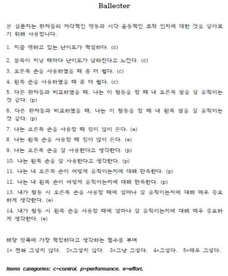 Ballester 등(2015)이 사용한 설문지