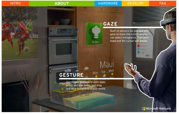 MS Hololens UI 구성 및 눈동자 추적, 손동작 인식 개념도