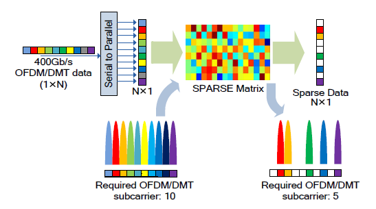Sparse matrix를 이용하여 높은 sparsity를 갖는 OFDM/DMT 신호 생성 개념도