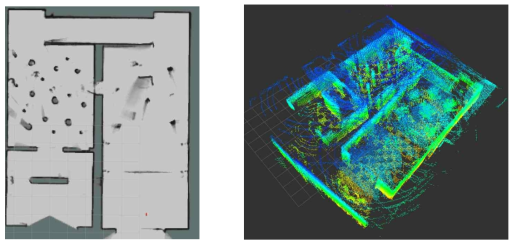 2,3D 항법 알고리즘 맵 성능 비교 (좌 : Cartographer, 우: NDT 매칭 기반 Graph SLAM)