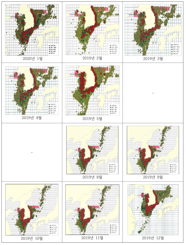 연근해 조업선 밀집도 분석 출처 : 수협 조업정보지, 어선조업정보시스템