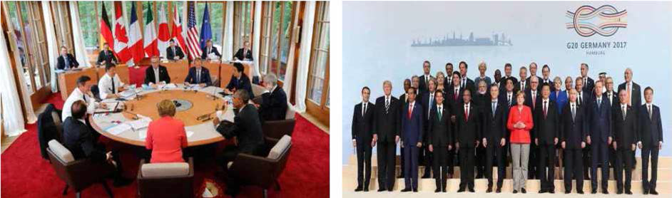 2015 독일 엘마후 G7 정상회의(좌), 2017 독일 함부르크 G20 정상회의(우)