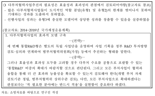 부처 간 공동협력과 관련한 주관부처 소명자료 내용