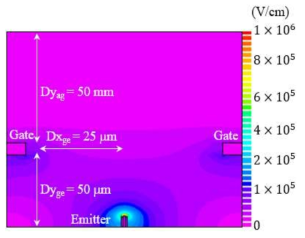 삼중점 전계강화 현상 시뮬레이션에서의 전계 형성 단면도