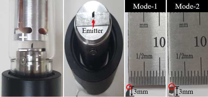 2극 구조 X-선관 구조 및 사용된 에미터의 영상