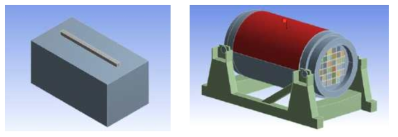 모사 콘크리트 모델(좌) 및 지지대 및 운반용기 모델(우)