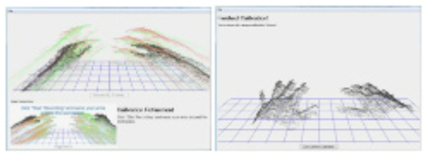 손의 활동영역 칼리브레이션 과정(좌)과 칼리브레이션 완료(우)