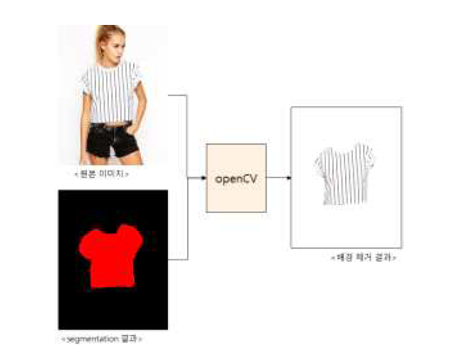 원본 이미지와 segmentation 결과를 이용해 OpenCV API로 배경을 제거