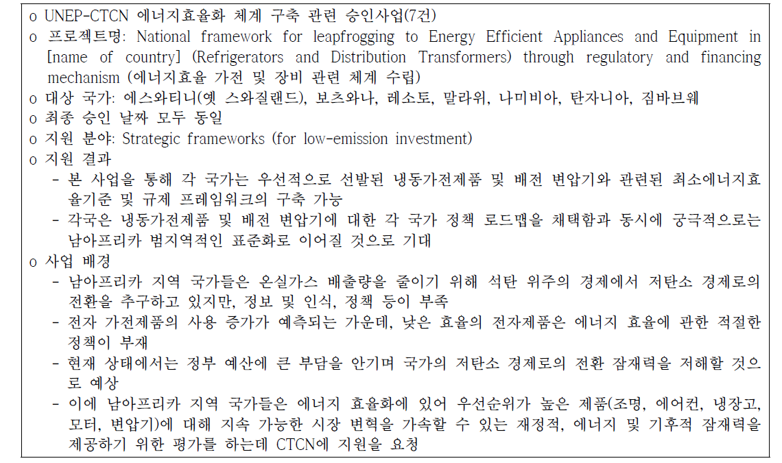 UNEP-CTCN 에너지 효율 체계구축 사업개요