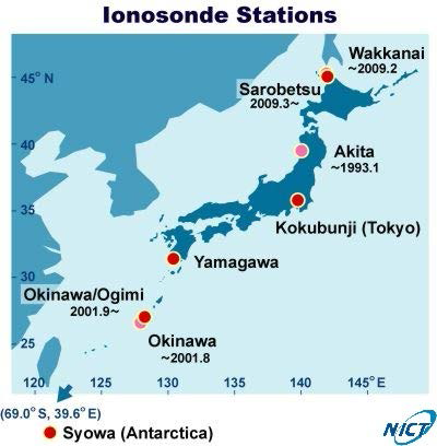 일본 NICT 이오노존데 스테이션 맵