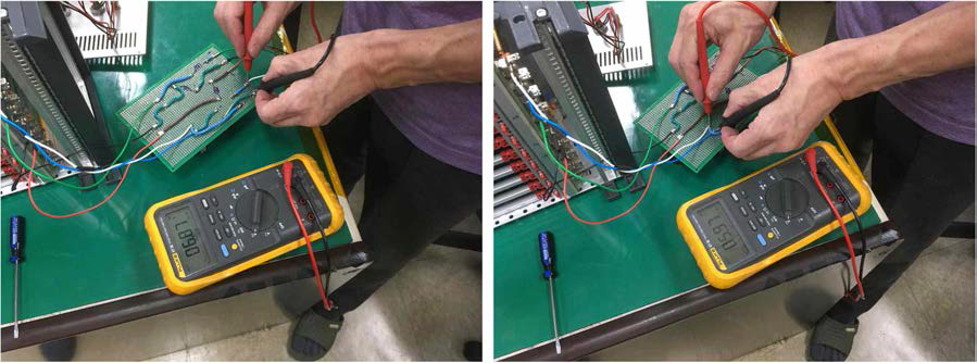 Common mode choke filter unit의 5V 전원 입출력 전압측정 (입력 6.87V / 출력 5.97V)