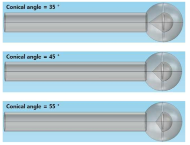 광섬유 끝단에 형성된 에어포켓의 원뿔각도에 따른 수광효율의 시뮬레이션을 위한 광섬유 프로브의 3D 모델