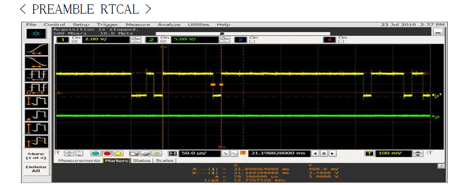 RTCAL 송신 측정 파형 - RT Cal : 78.39ms