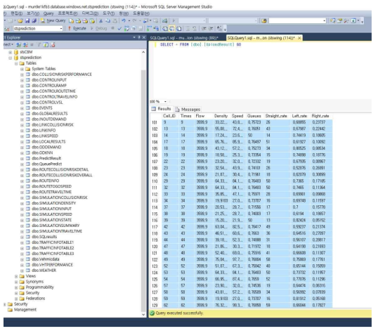 SQL database에 저장된 교통상태 추정 결과 예시