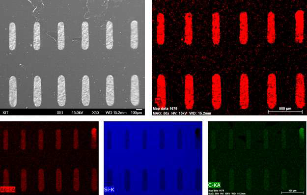 마이크로 도트 형태로 제작한 패턴의 EDS mapping 분석 결과