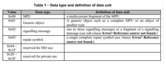 Data type of MMTP Packet