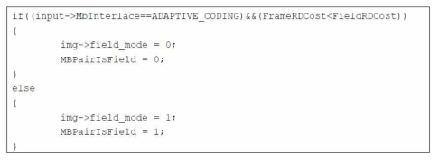 매크로블록 레벨 필드/프레임 적응부호화 모드의 결정