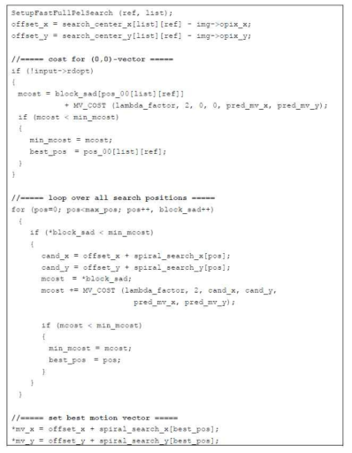 FastFullPelBlockMotionSearch() 함수의 알고리즘 * SetupFastFullPelSearch() 함수의 구성