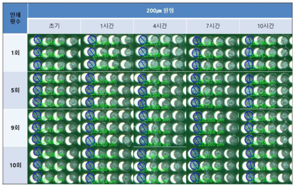 빠짐성 평가결과 - 300㎛ 원형 pad