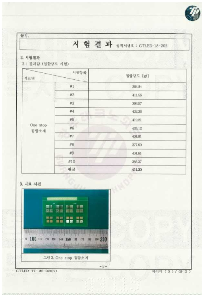 공인인증기관 접합강도 평가 결과