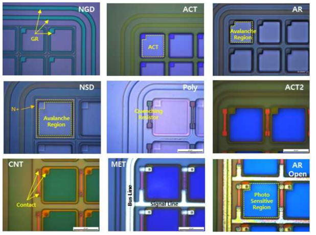 Si-SPAD 어레이소자 Unit Pixel 제조과정 Scope 이미지