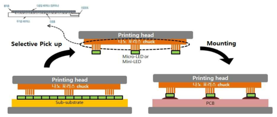나노포러스 전사헤드 툴을 이용한 마이크로LED 전사 개념도