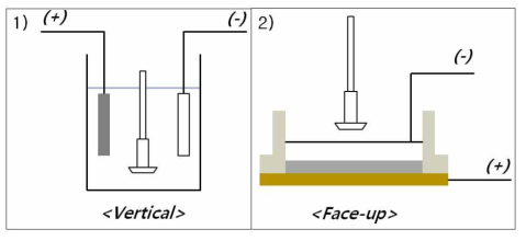 Verical(좌), Face-up(우) 방식의 전해연마