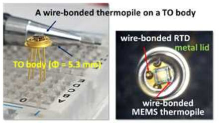 TO기반으로 패키징된 CMOS-MEMS 불꽃감지용 Thermopile 광학 이미지들