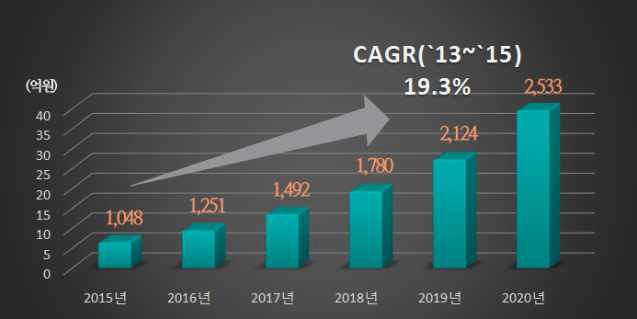 국내 시장규모 및 전망 ※출처: Technavio (2015), Global Digital Health Market 2015-2019, TDB 재구성(2016), 헬스케어IT 솔루션