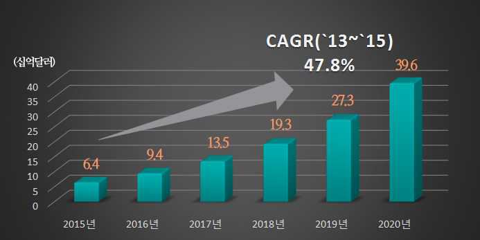 세계 시장규모 및 전망 ※ 출처 : Technavio(2015), Global Digital Health Market 2015-2019, TDB 재구성(2016), 헬스케어IT 솔루션