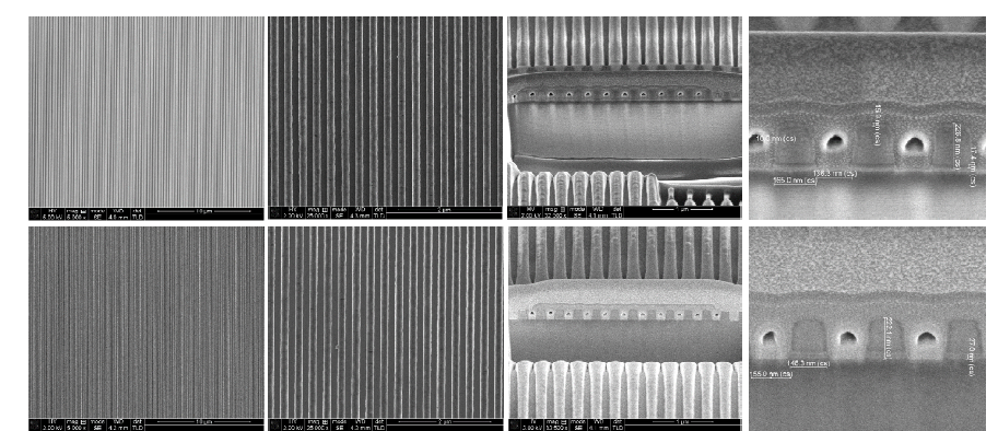 Lift-off 공정으로 제작된 Al 나노와이어 그리드의 SEM단면 사진