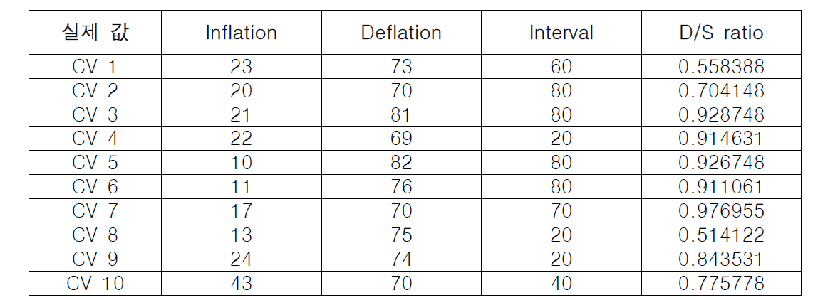 실제 데이터의 inflation, deflation, interval, D/S ratio 값